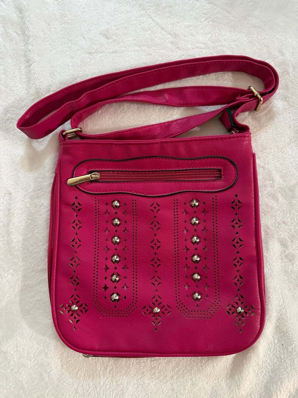 Faux Leather Pink Studded Crossbody Bag